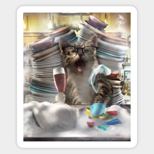 Cat Washing Dishes Sticker